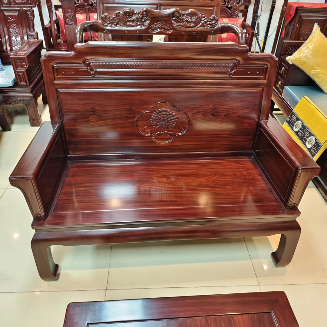 酸枝木 孔雀双人位尺寸：长136宽62坐高40背高106