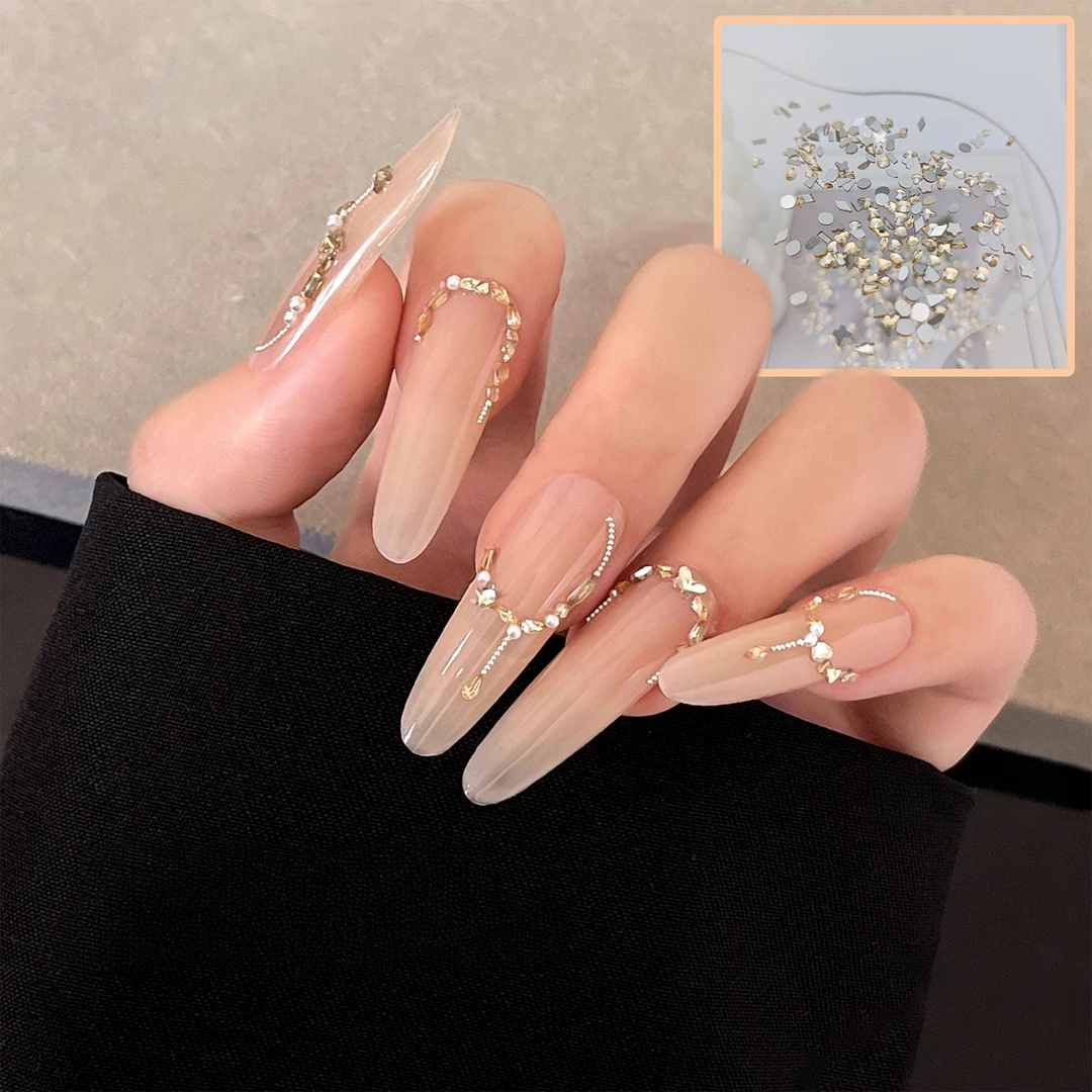 秋冬超迷你香槟色渺渺钻平底异形美甲钻饰品奢华超闪指甲配饰用品