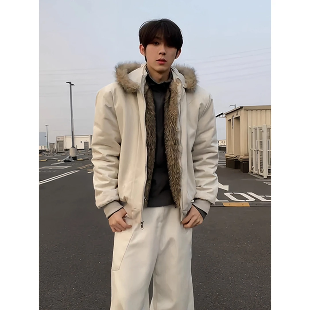 可拆卸毛领座山雕外套棉服男冬季加厚保暖高级感短款立领工装棉衣
