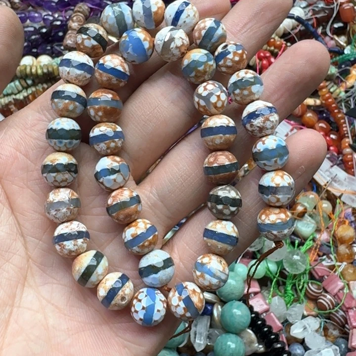 合金玛瑙/玉髓珠宝半成品一条10mm蓝一线