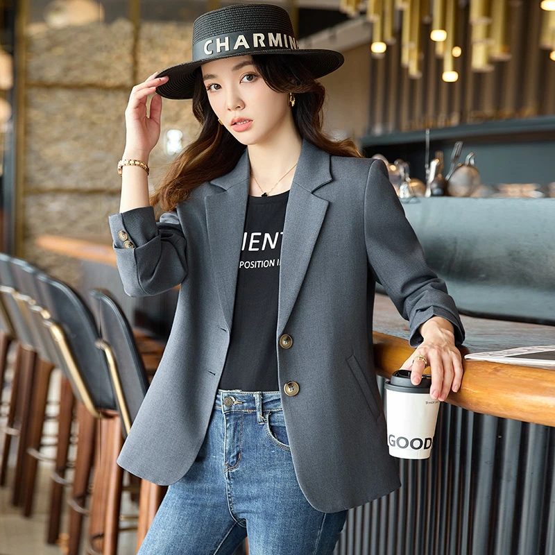 小个子灰色西服外套女2025秋新款休闲百搭通勤正装工作服长袖西装