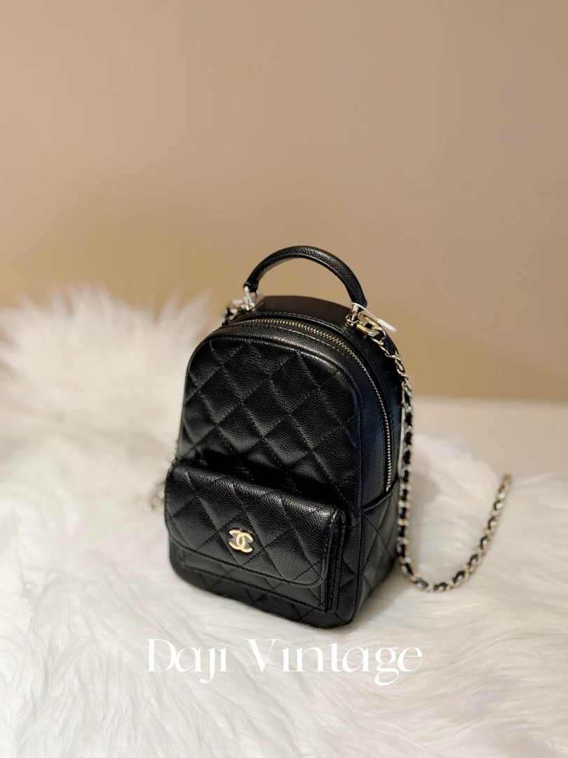 99新  大吉中古/Chanel香奈儿黑金mini双肩包