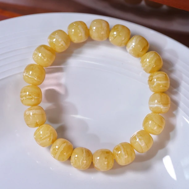 【同料12.2mm】俄料无优化奶糖浓蜡虎皮纹精工老型文玩手串盘玩单圈