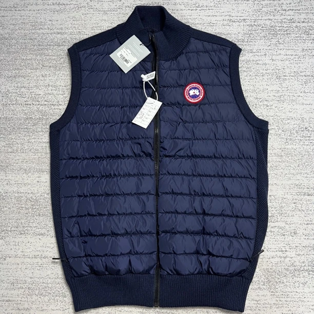 未使用 CANADA GOOSE 加拿大鹅 L深蓝色羽绒拼接羊毛立领背心马甲