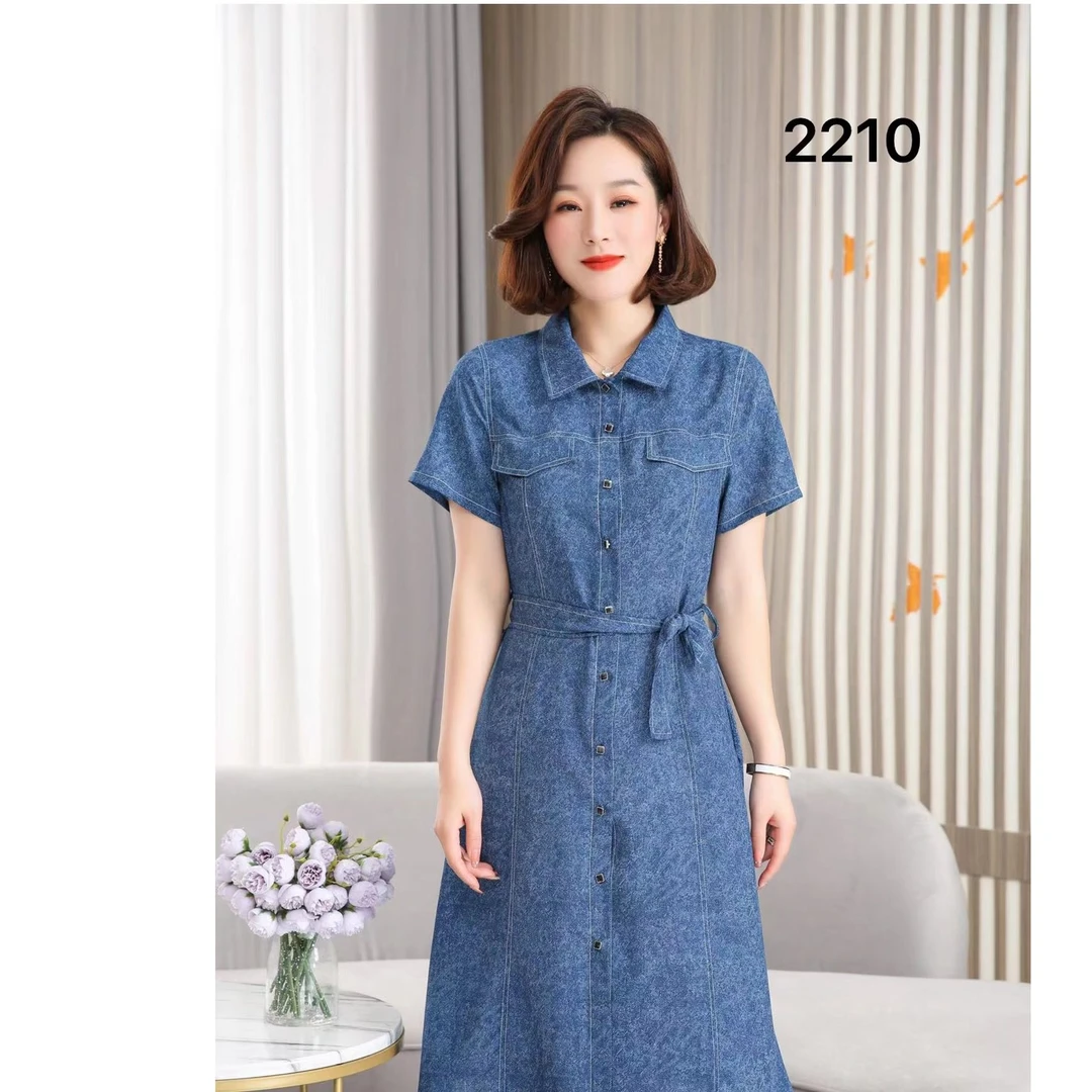 6-2210-12新款女士翻领口袋短袖连衣裙