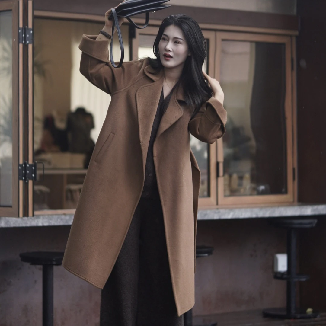 秋冬双面绒大衣中长款网红时尚宽松显瘦修身毛呢气质洋气休闲都市