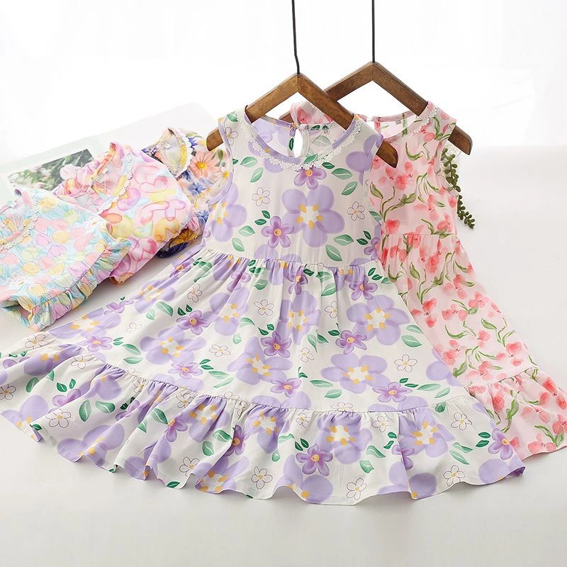 女童连衣裙棉绸夏季2025儿童碎花洋气女宝宝小女孩无袖韩版公主风