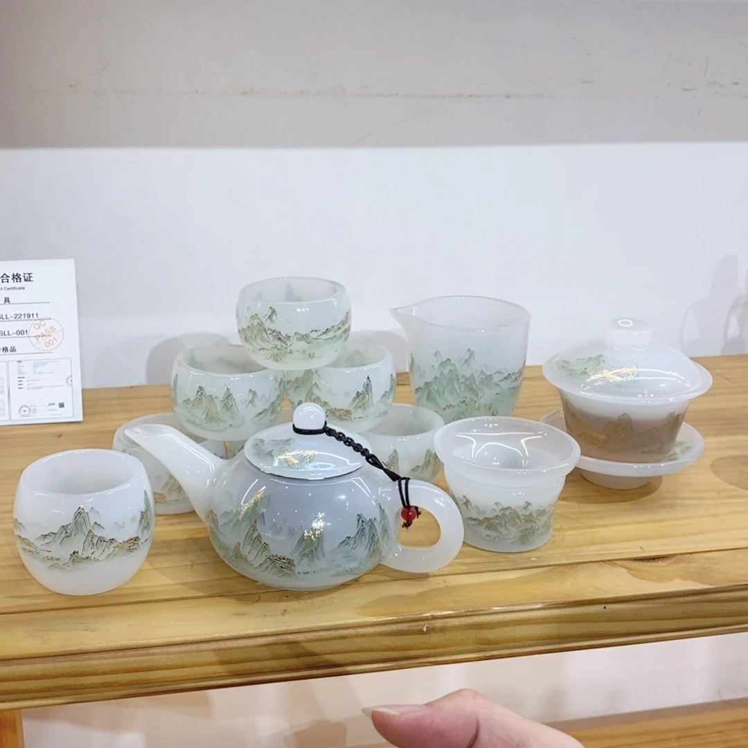 手工艺品琉璃千里江山套装 茶壶 带礼盒 主人杯2