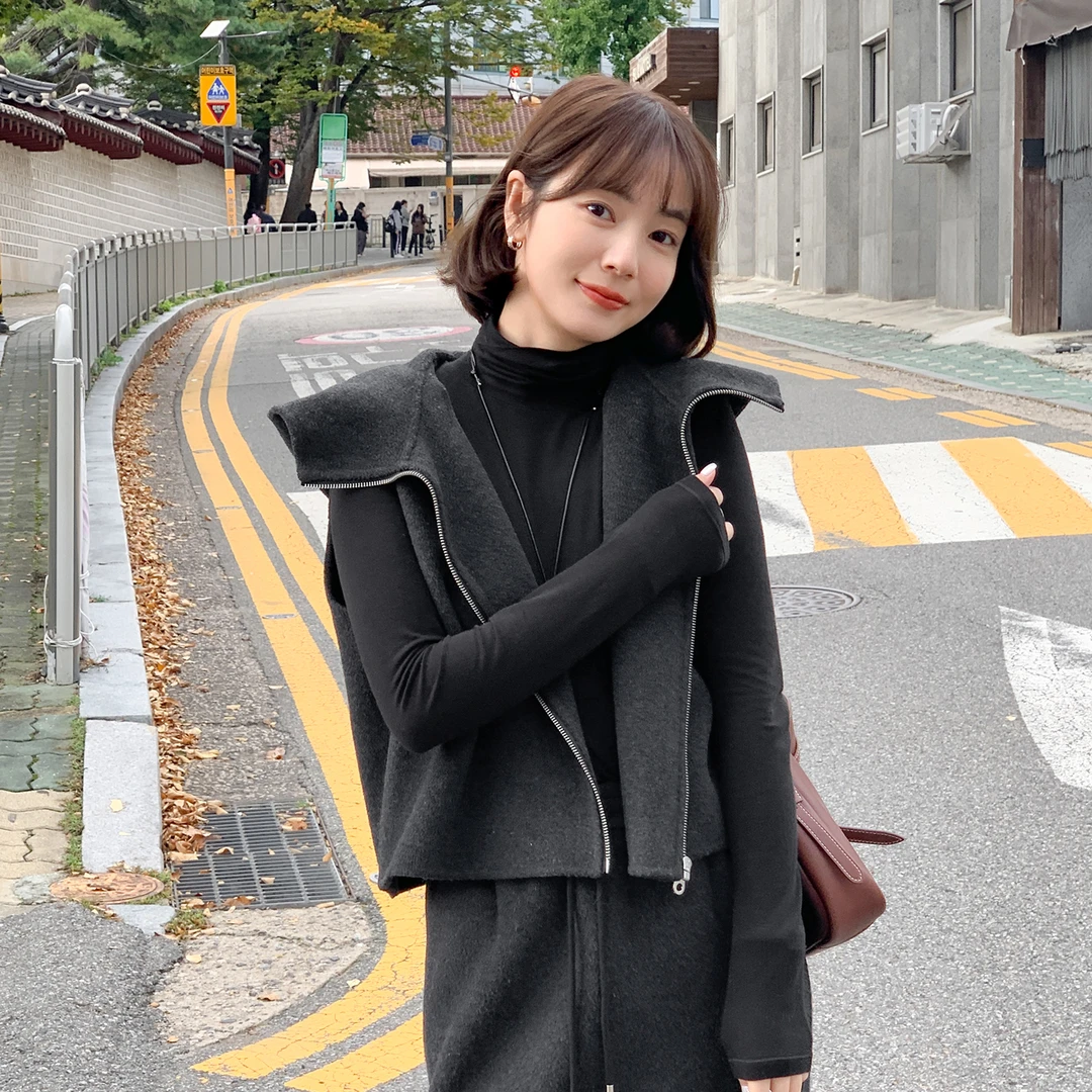 法儿家韩国限定【新品】【冬日济州岛】FS511S017洋气连帽马甲