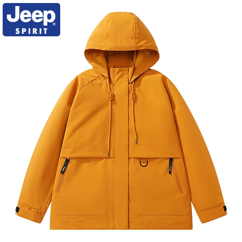 JEEPSPIRIT吉普户外冲锋衣男女款春秋季防风防水夹克新款黄色外套