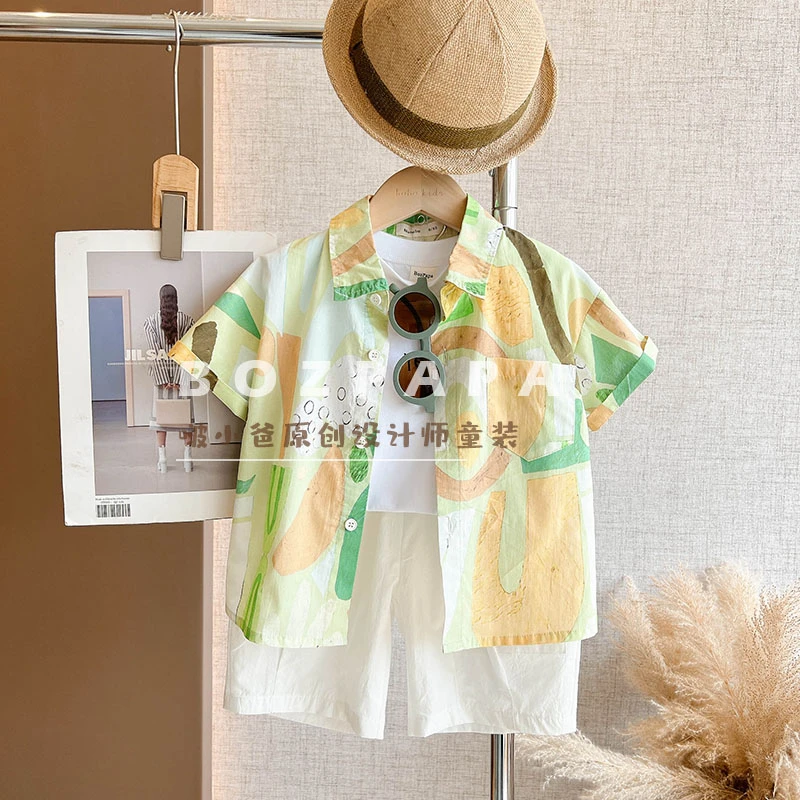 【小青柠】2025年新款男宝夏款韩系小清新简约三件套宝宝外穿上衣