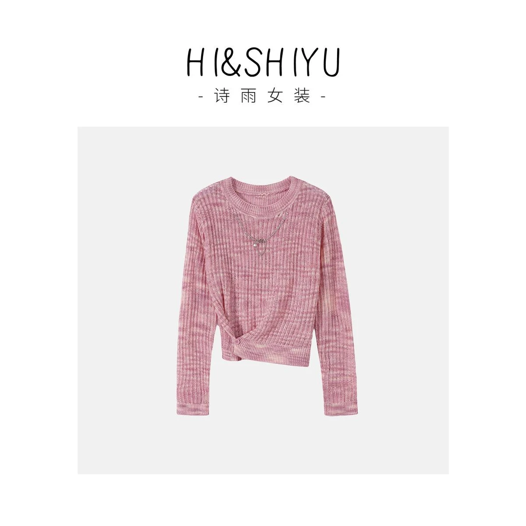HISHIYU【春风木语】镂空针织衫女春季薄款透气短款休闲上衣