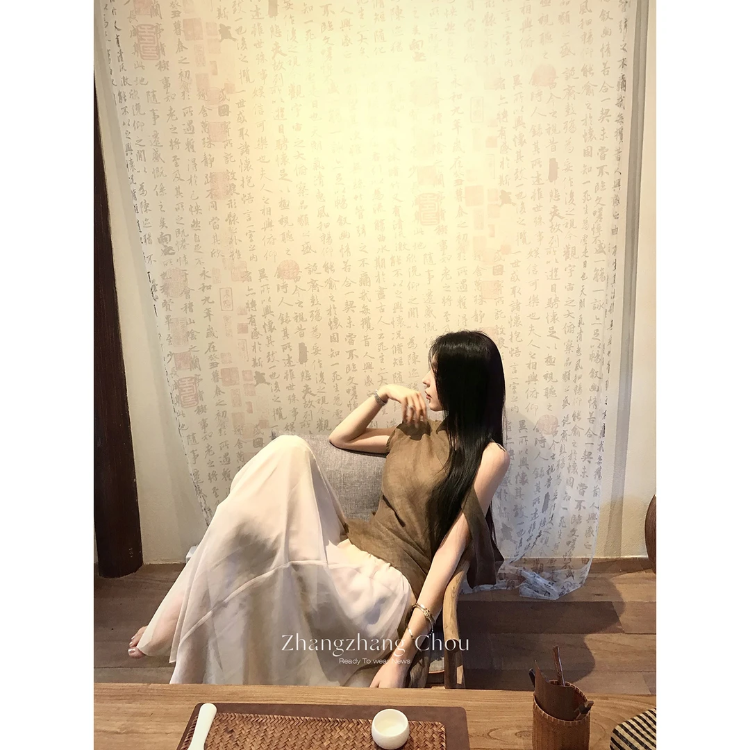 周章章"珍妮维芙"法式雪纺半身裙长款高腰显瘦超仙白色a字纱裙夏