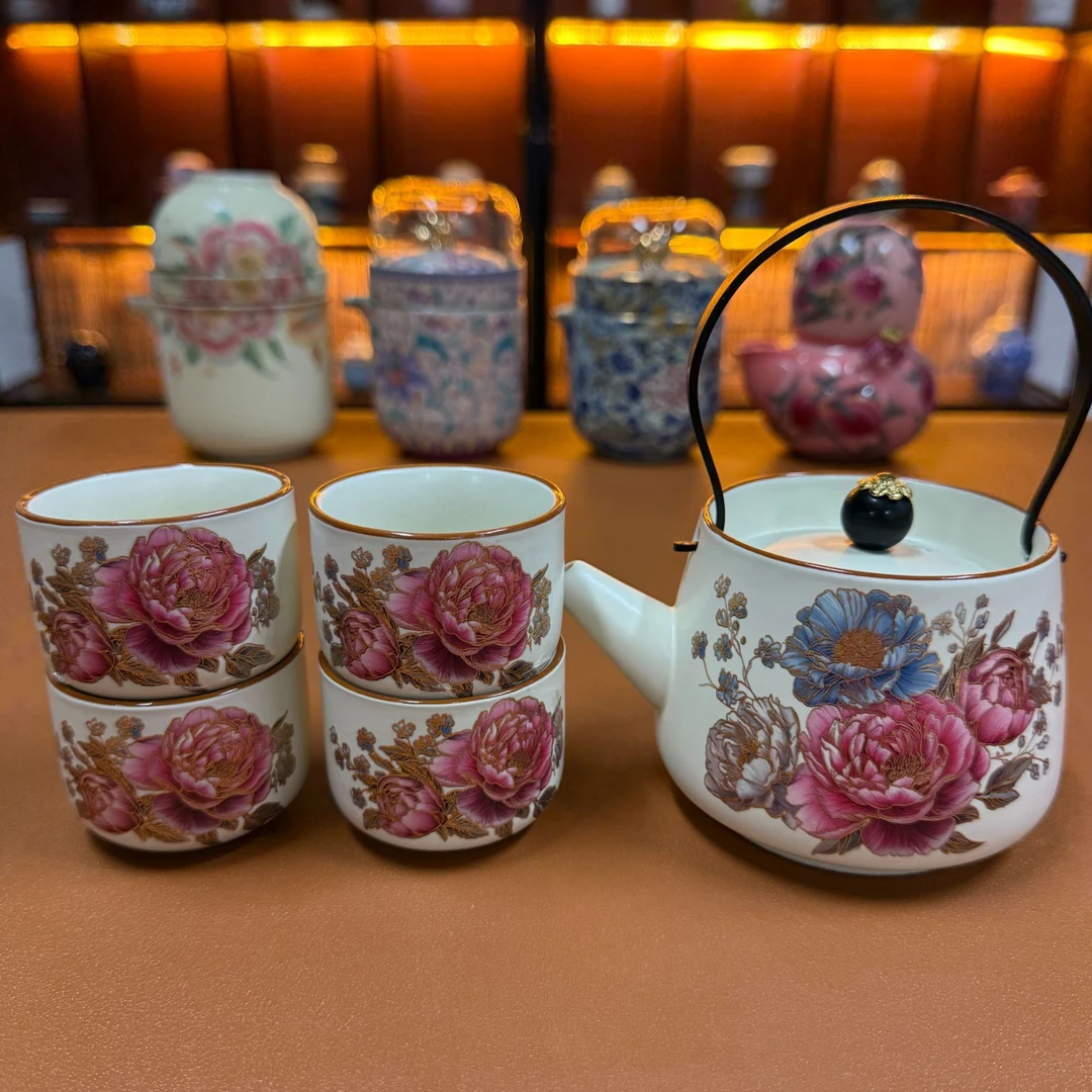 盛世牡丹提梁壶一壶四杯 FX701