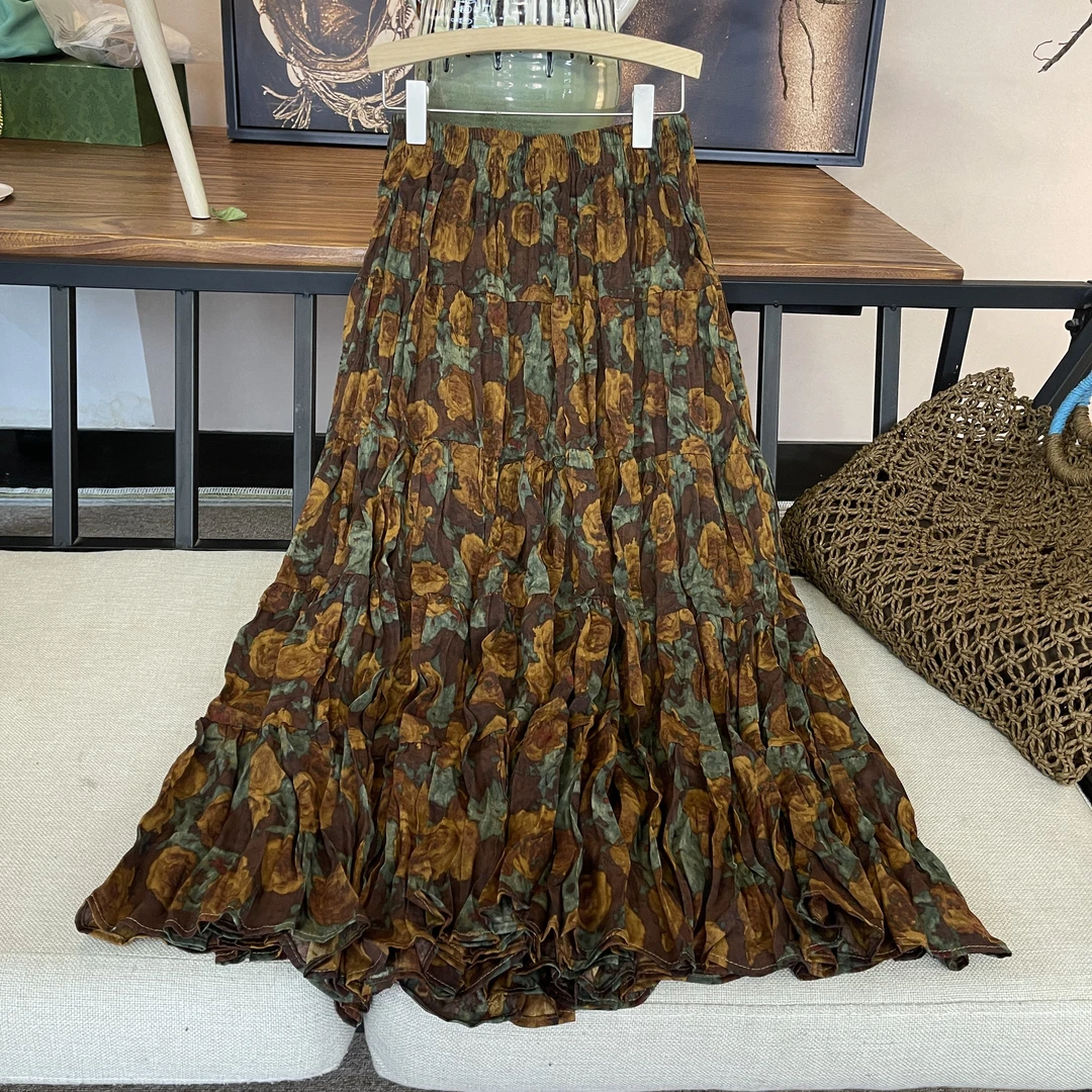 2025春季新款法式复古小众油画不规则高腰半身裙休闲百搭