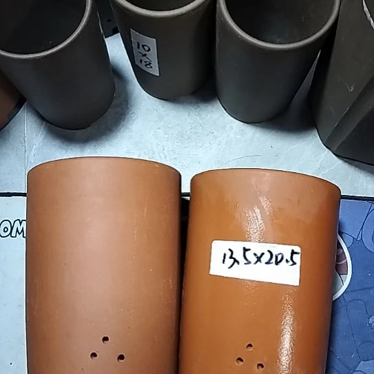 紫砂红泥大笔筒两个紫砂花盆