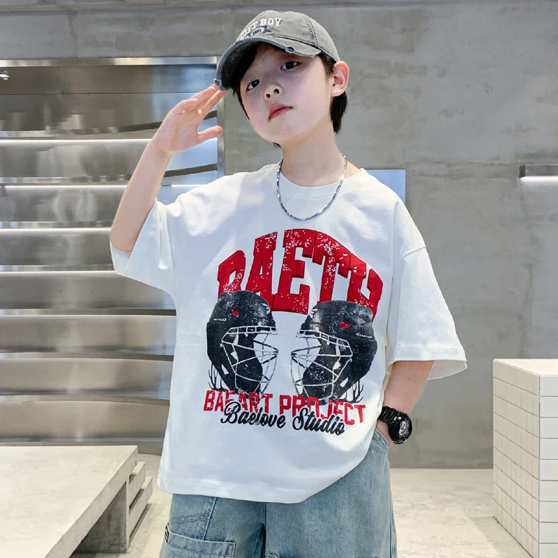 男童短袖T恤夏季薄款2025中大童休闲韩版半袖男孩帅气两件套宽松T