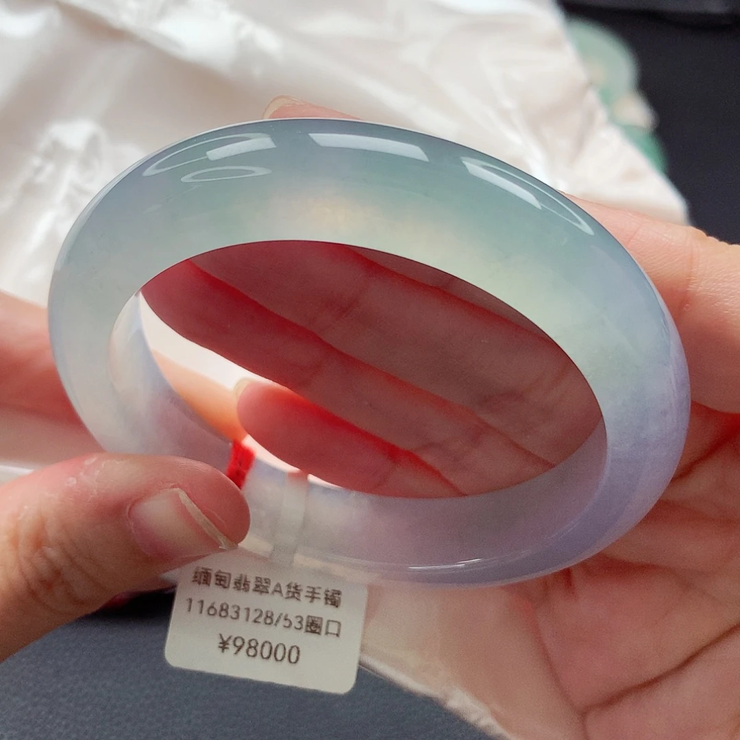 翡翠手镯未镶嵌冰幻彩炸光 54圈口 超美