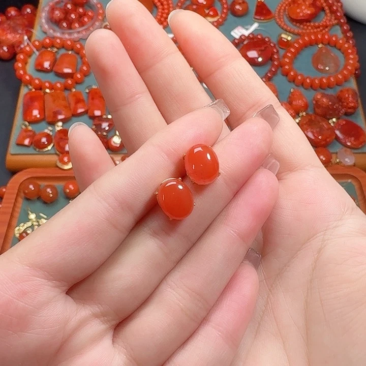 南红玛瑙银S925镶嵌11+耳饰
