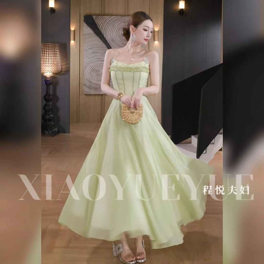 程悦夫妇【清甜一夏】A-02102时尚欧若风公主绿色长裙大摆裙连衣裙