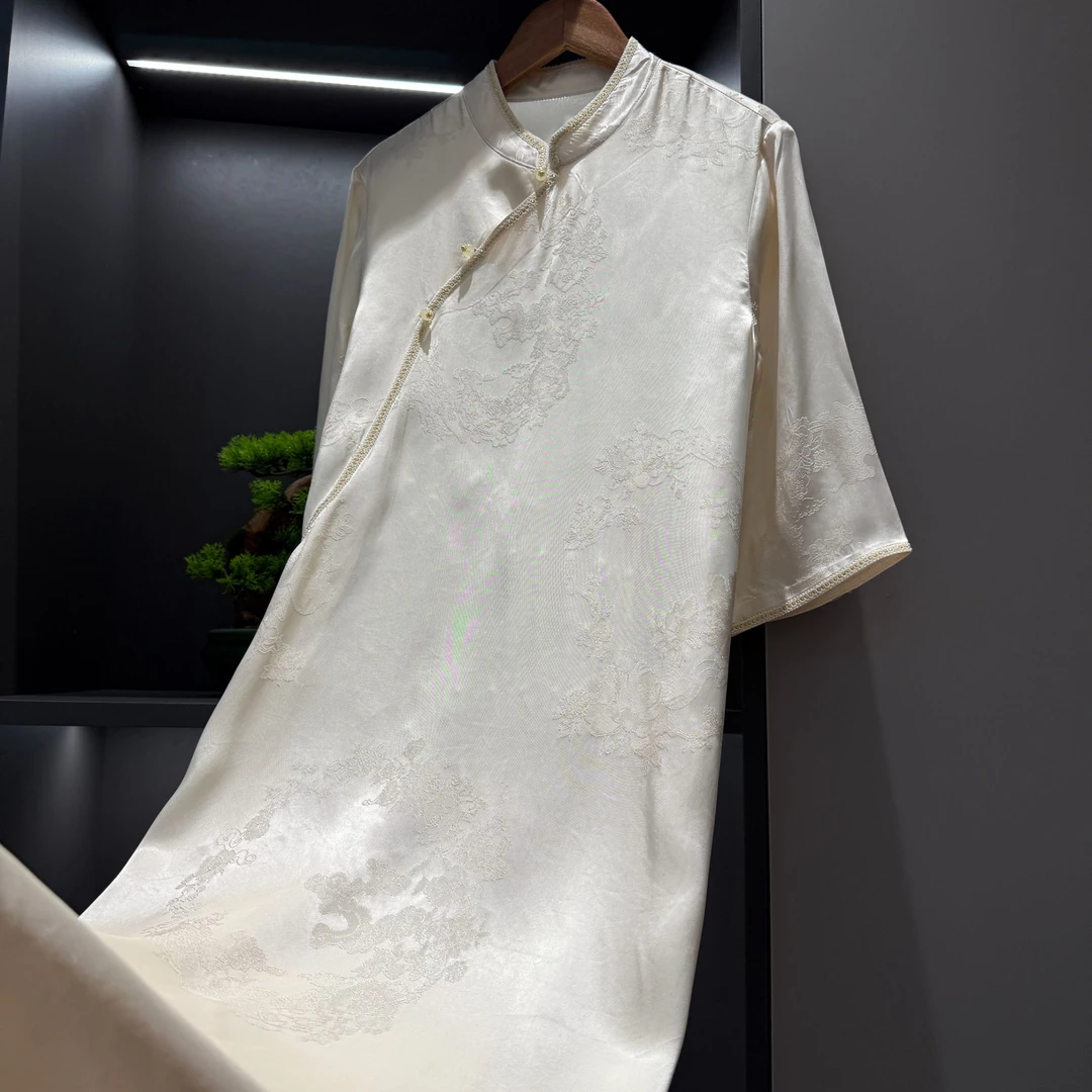 【云梦馥】中式连衣裙复古斜襟盘扣传统改良夏季女装气质连衣裙2808