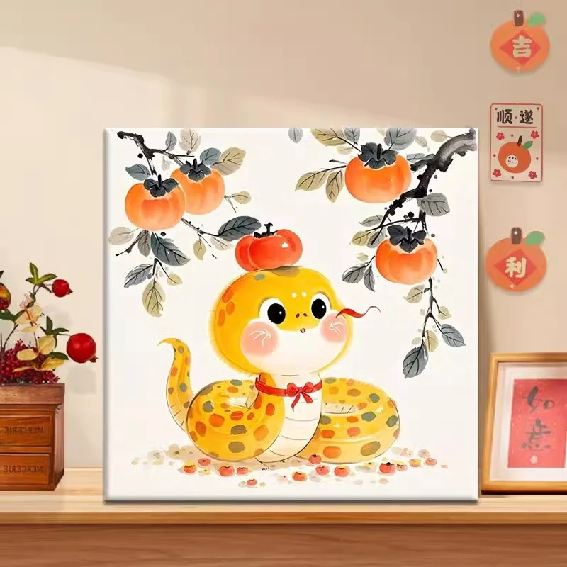 (蛇蛇顺心）diy数字油画红线条手工填涂色解压治愈丙烯装饰画
