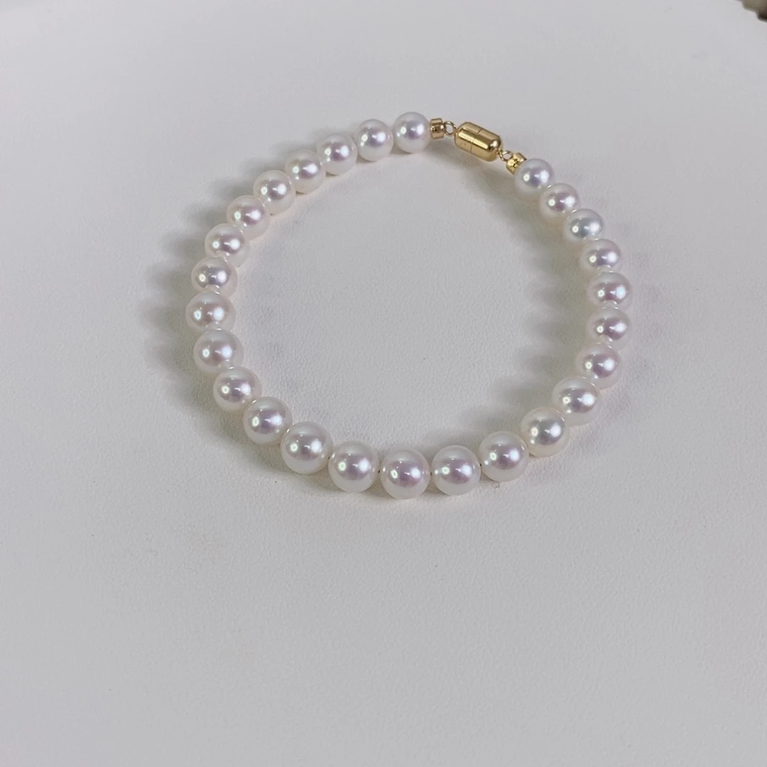 淡水珍珠手串18K金镶嵌6.5-7