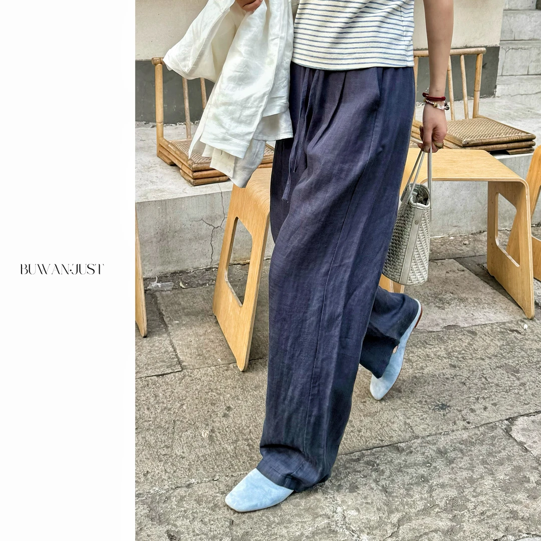 BUWANJUST高品定制人字纹松紧腰亚麻休闲裤B1325