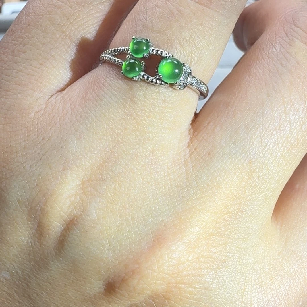 翡翠银S925镶嵌戒指天然缅甸翡翠a货