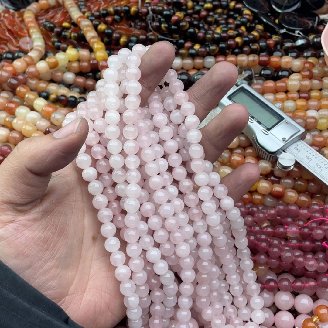 玛瑙/玉髓珠宝半成品未镶嵌一条装8mm粉晶圆珠