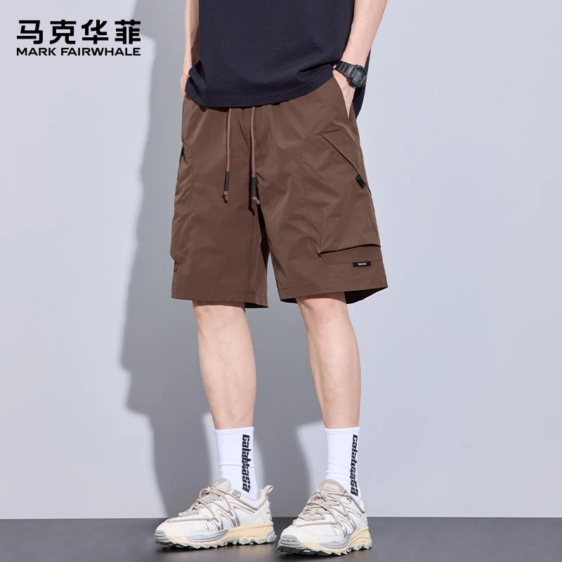 马克华菲夏季薄款冰丝工装短裤男士宽松直筒潮牌百搭透气五分裤子
