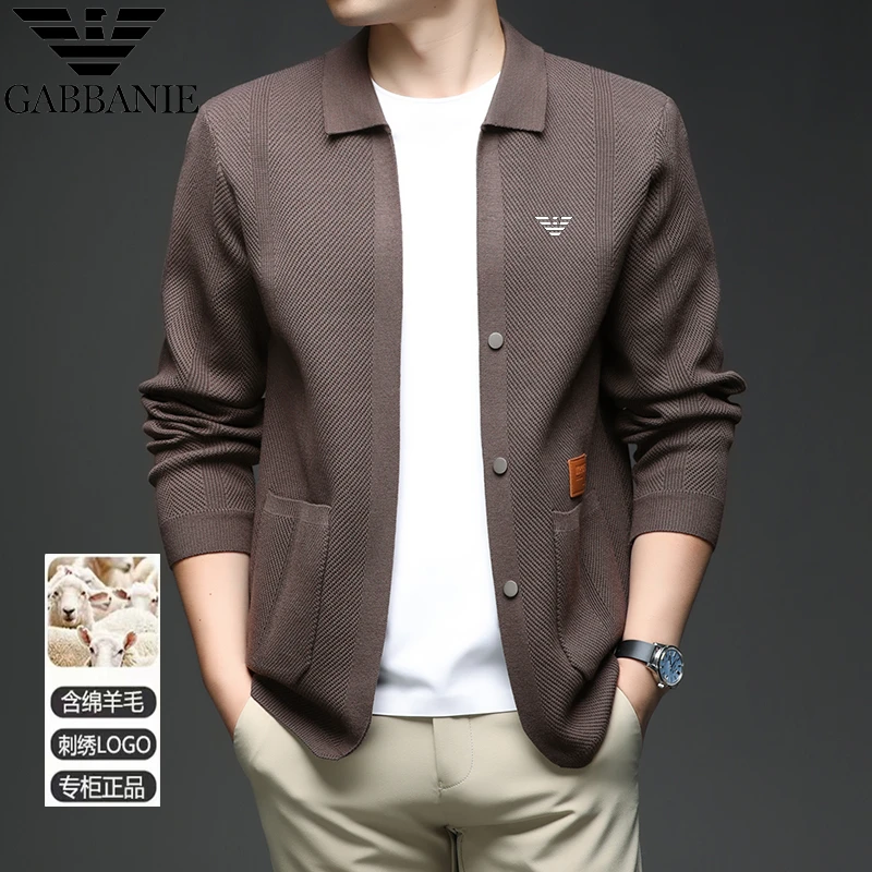 意大利专柜正品秋冬新款羊毛开衫外套商务休闲刺绣翻领轻奢夹克