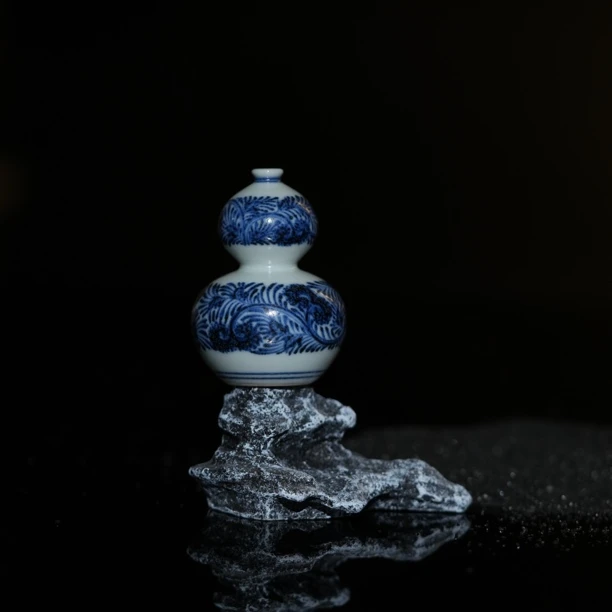 五云随安仿明青花唐草纹小葫芦花瓶瓷器陶瓷摆件花纹蓝釉中式香插