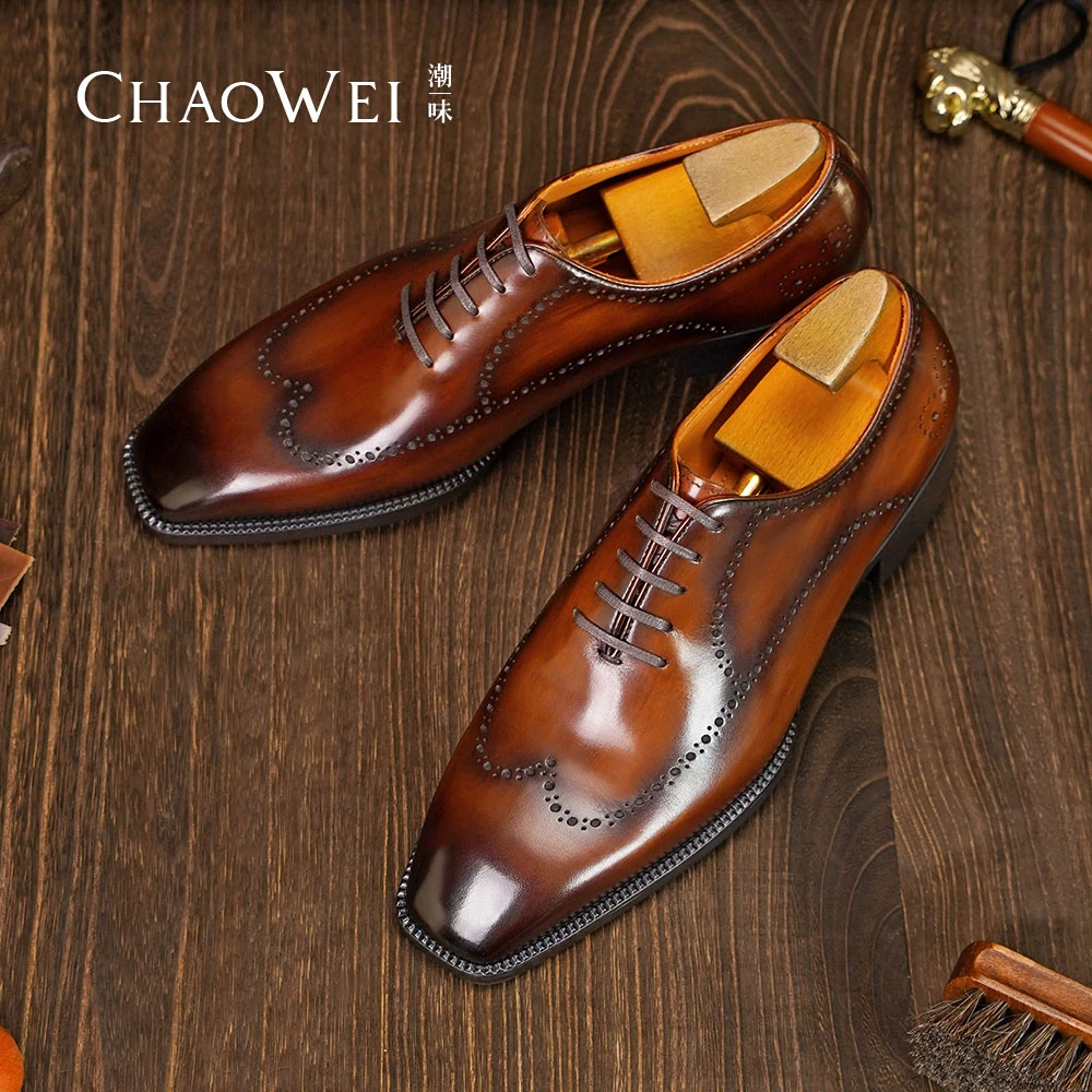 【现代固特异】皮中底缝线底布雷克商务正装皮鞋方头手工皮鞋B272