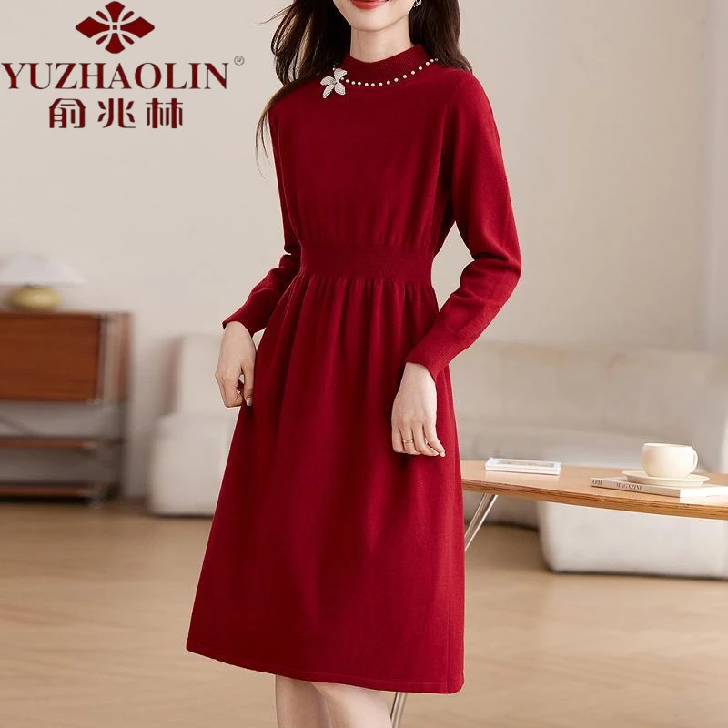 俞兆林母亲节中年妈妈打底毛衣裙女2025新款春秋小个子红色气质收