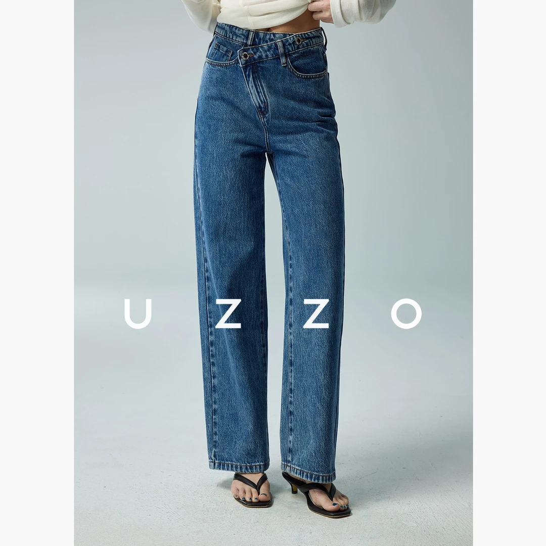 UZZO【叶可可专属】土耳其进口牛仔原料斜门襟复古 VTG直筒牛仔裤