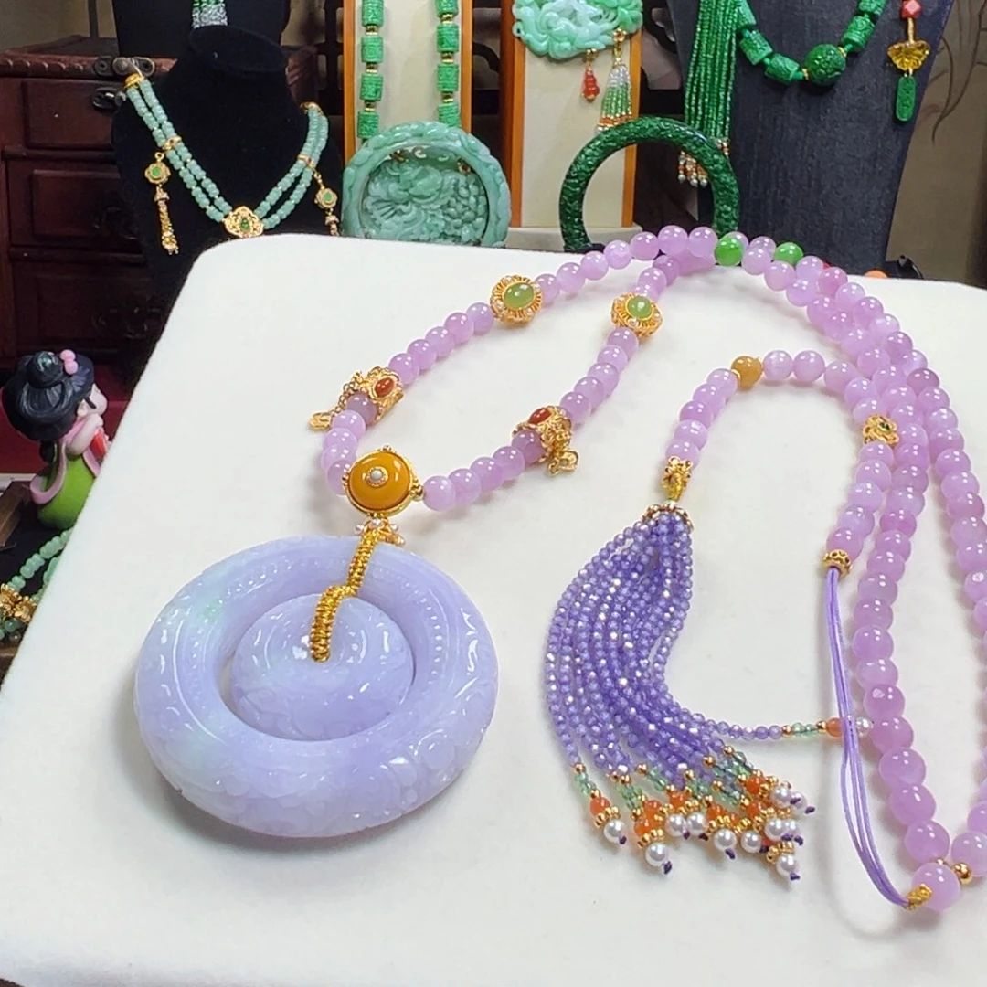 翡翠未镶嵌毛衣链子母平安扣