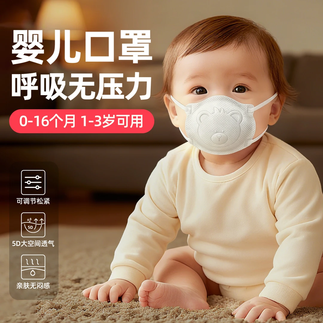 婴儿口罩0-6个月宝宝小月龄1-3岁透气12月新生幼儿防护放添立体