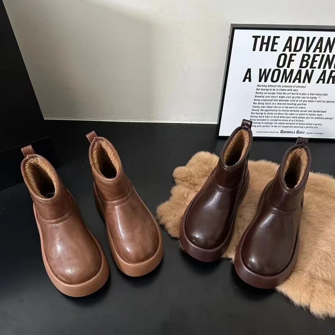 冬季法式复古时尚百搭厚底加绒短靴168-80(加绒)