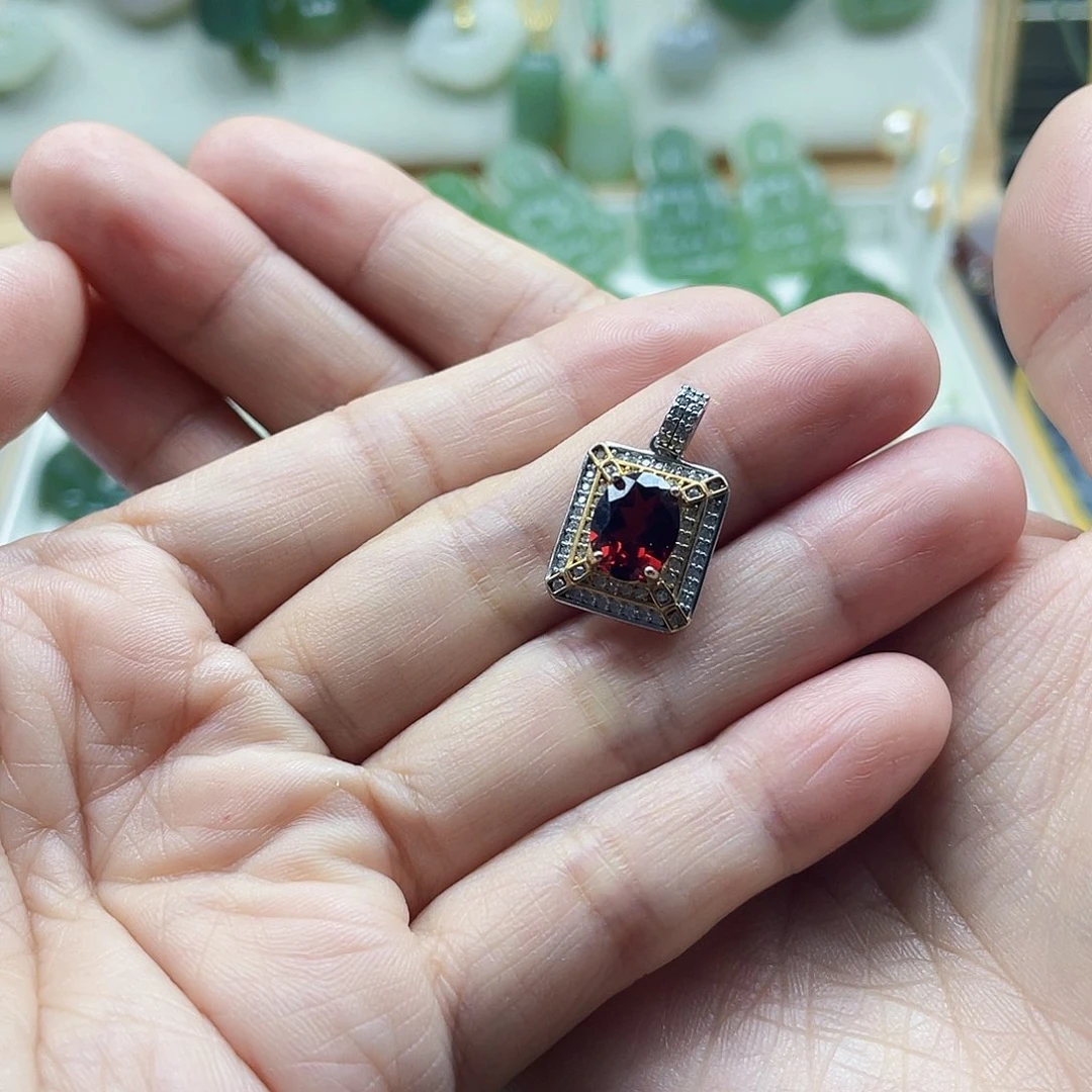 石榴石吊坠(不含链)银S925镶嵌