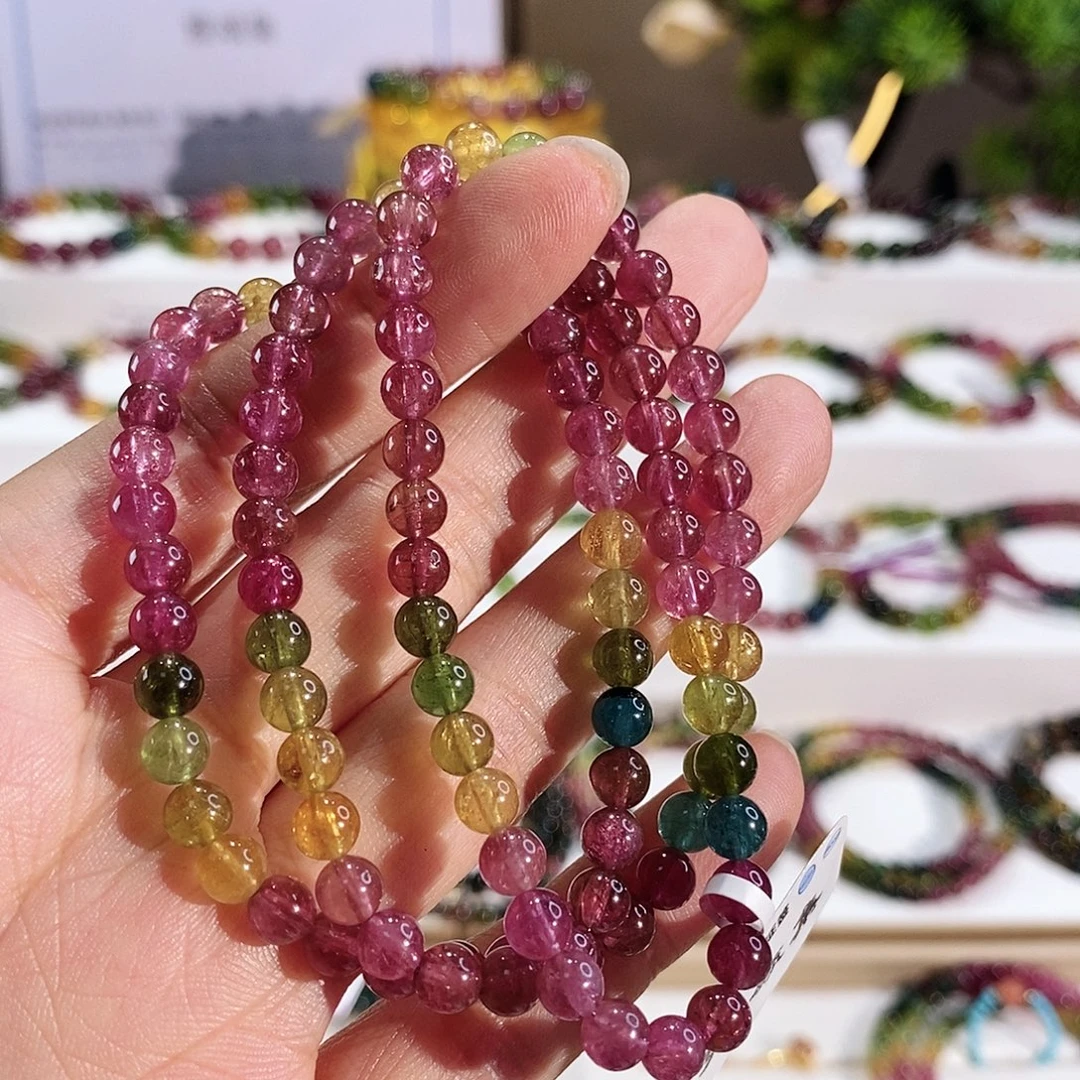 未镶嵌手串碧玺G2642三圈颜色微差