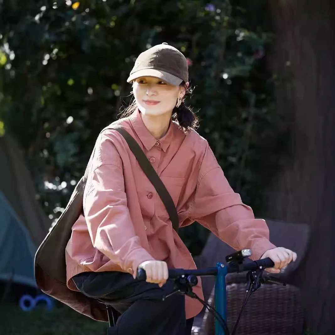 秋季新款复古宽松上衣 秋旧粉色翻领开襟衬衫长袖女 初秋外套5632