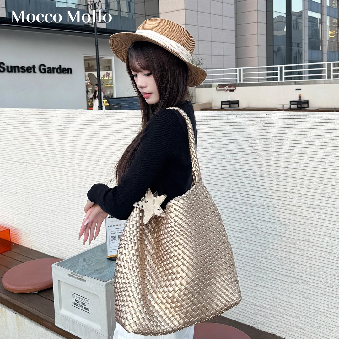 Mocco Mollo2025新款托特大容量编织包通勤百搭女包