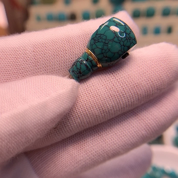 绿松石18K金镶嵌网花三通