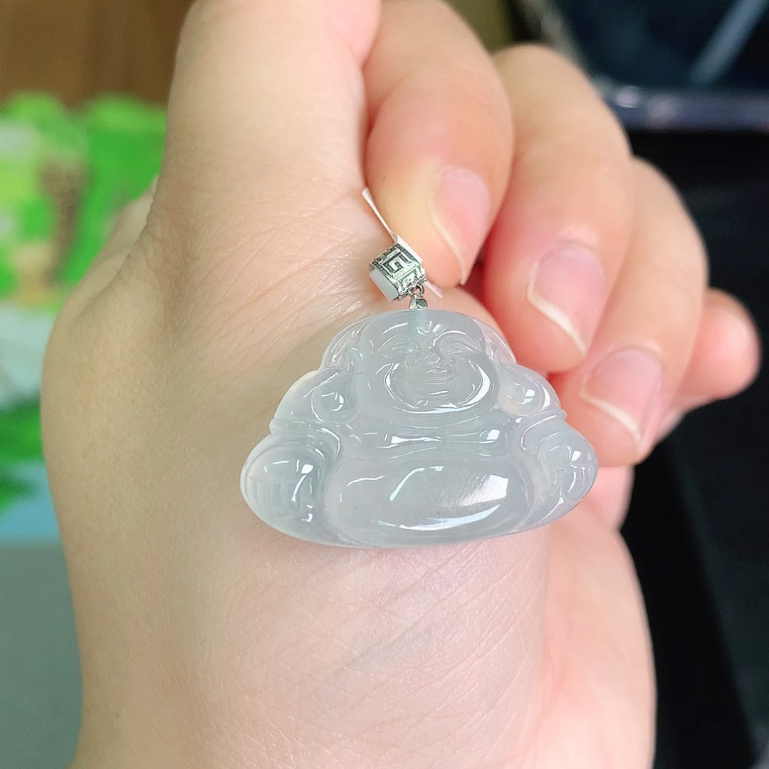 翡翠颈饰18K金镶嵌冰胶佛公20*30*4.5