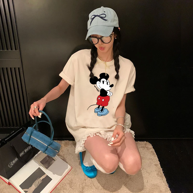 港味ins米奇前后图潮百搭t恤上衣洋气女装纯棉短袖休闲情侣装半袖