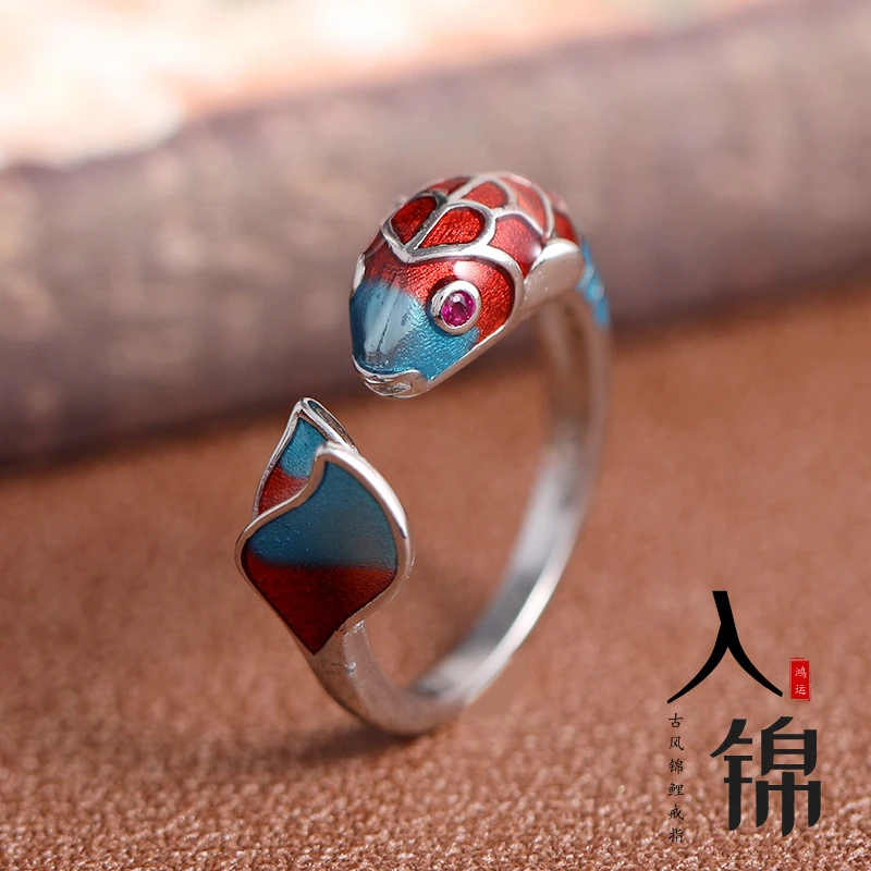 铜合金珐琅戒指 38好物女神节中国风珐琅开口银戒指景泰蓝简约