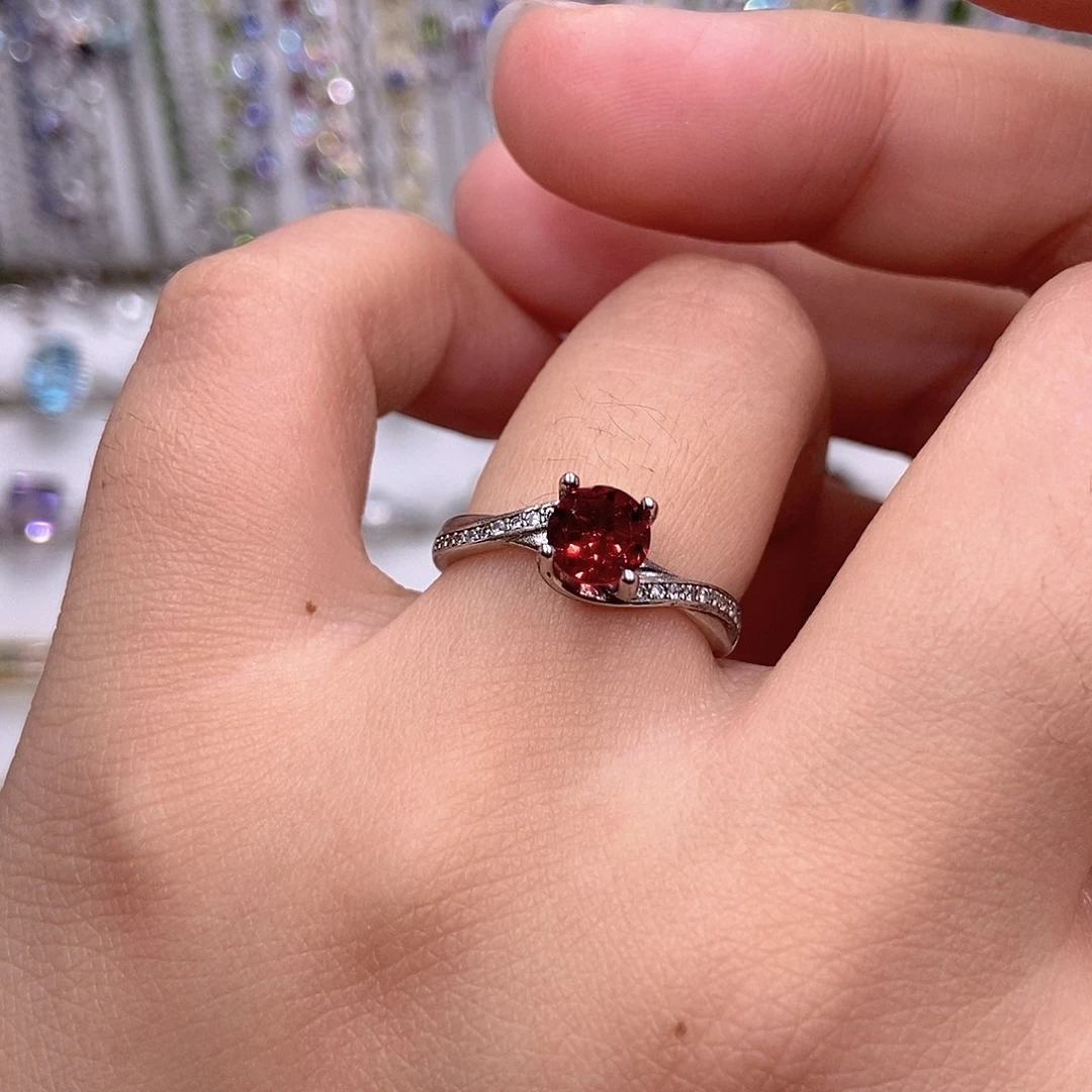 戒指石榴石银S925镶嵌