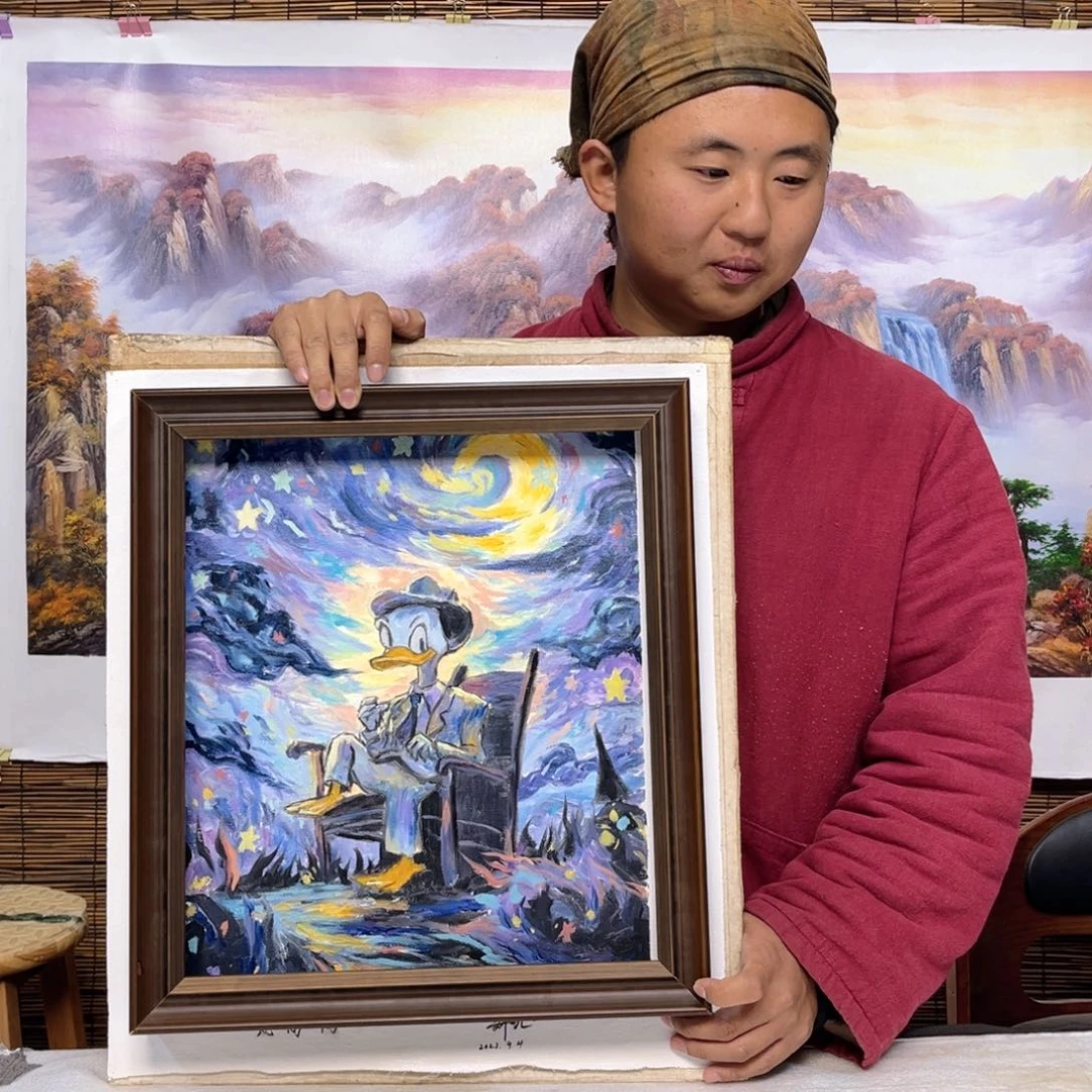 油画行路人小院绘画作品竞拍