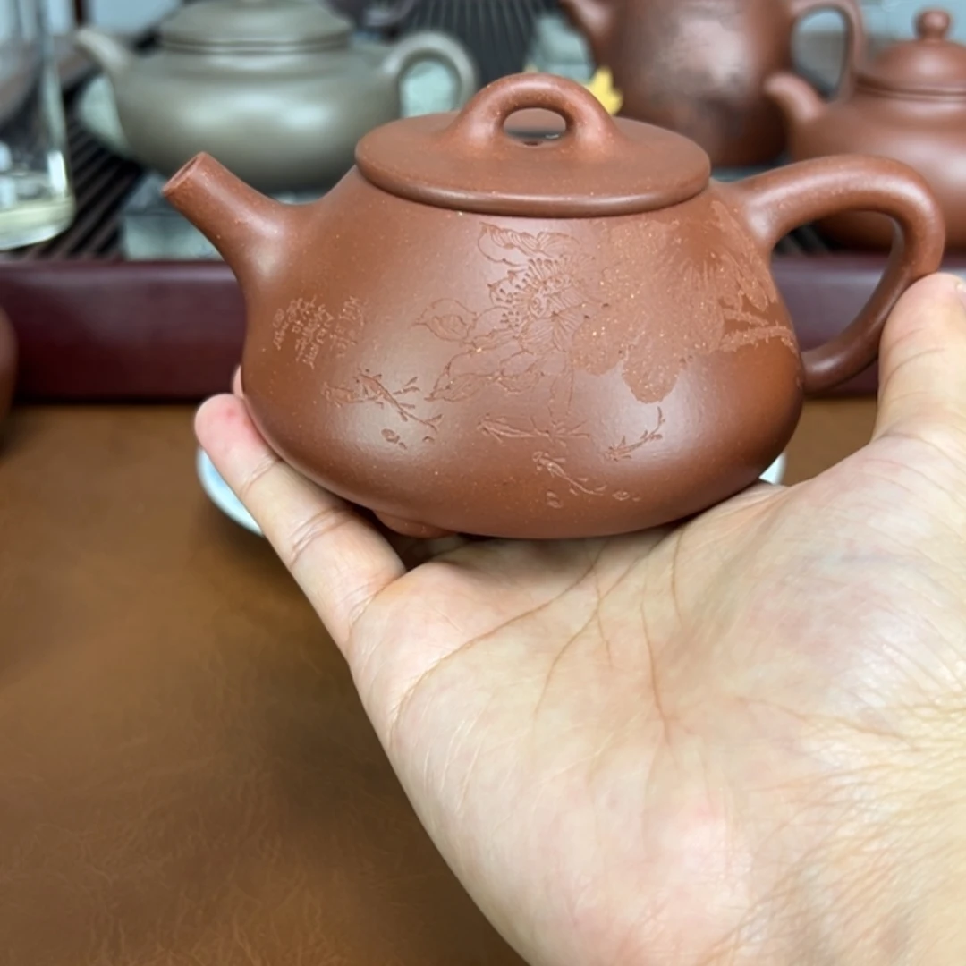 茶壶紫砂平盖石瓢 底槽青 许美勤制 文盛刻